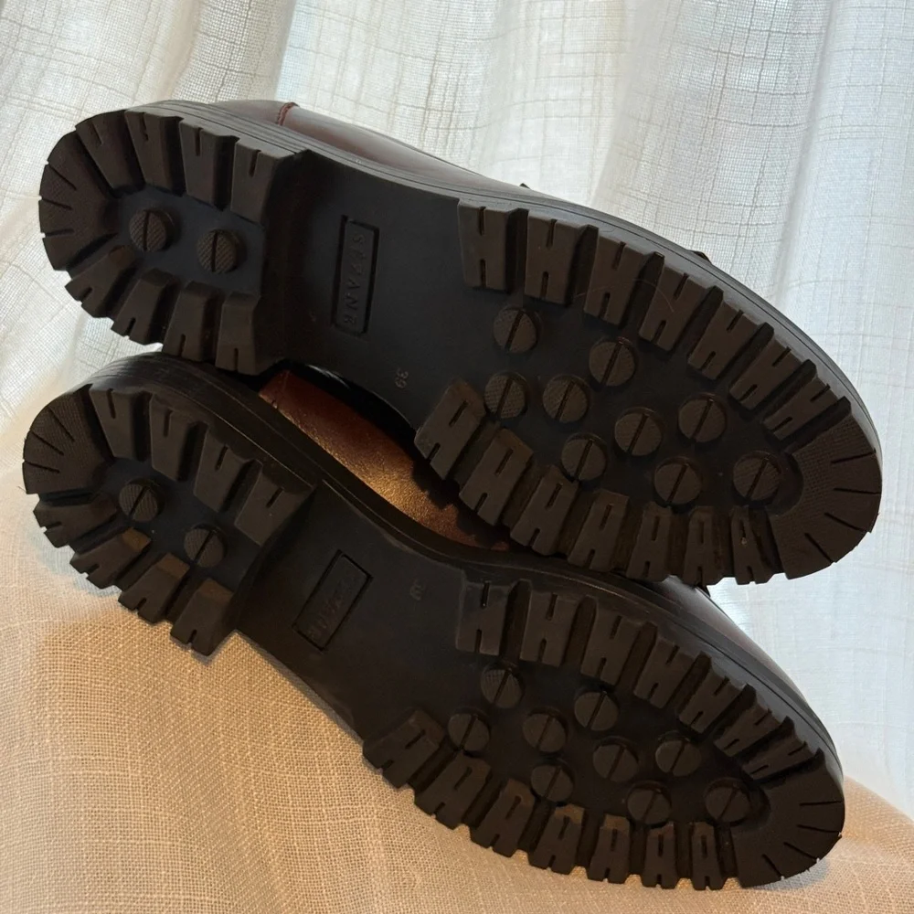 SEZANE Tassel Bit Loafers in Deep Burgundy Leather - Picture 3 of 5